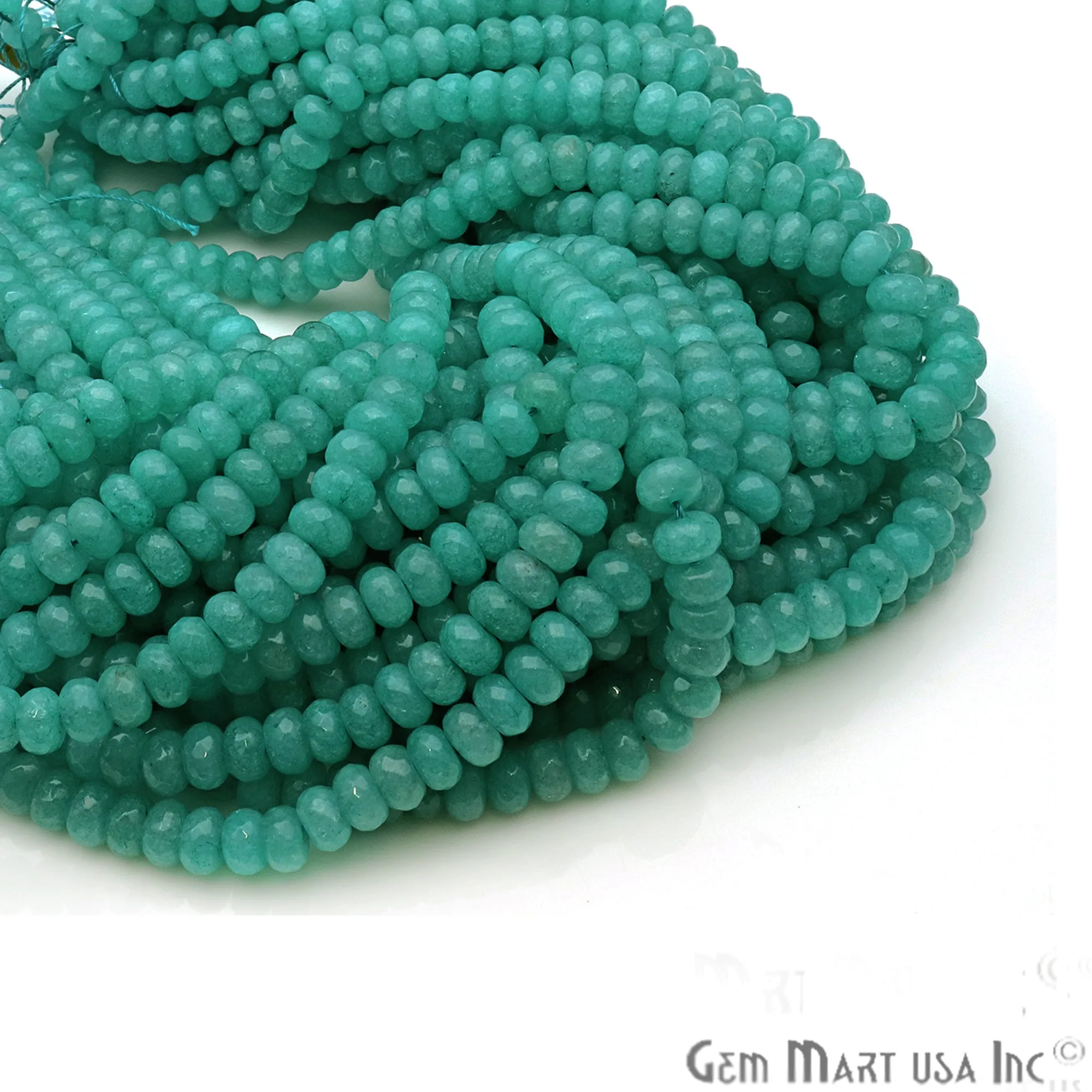 Amazonite Rondelle Beads, 14 Inch Gemstone Strands, Drilled Strung Nugget Beads, Faceted Round, 7-8mm