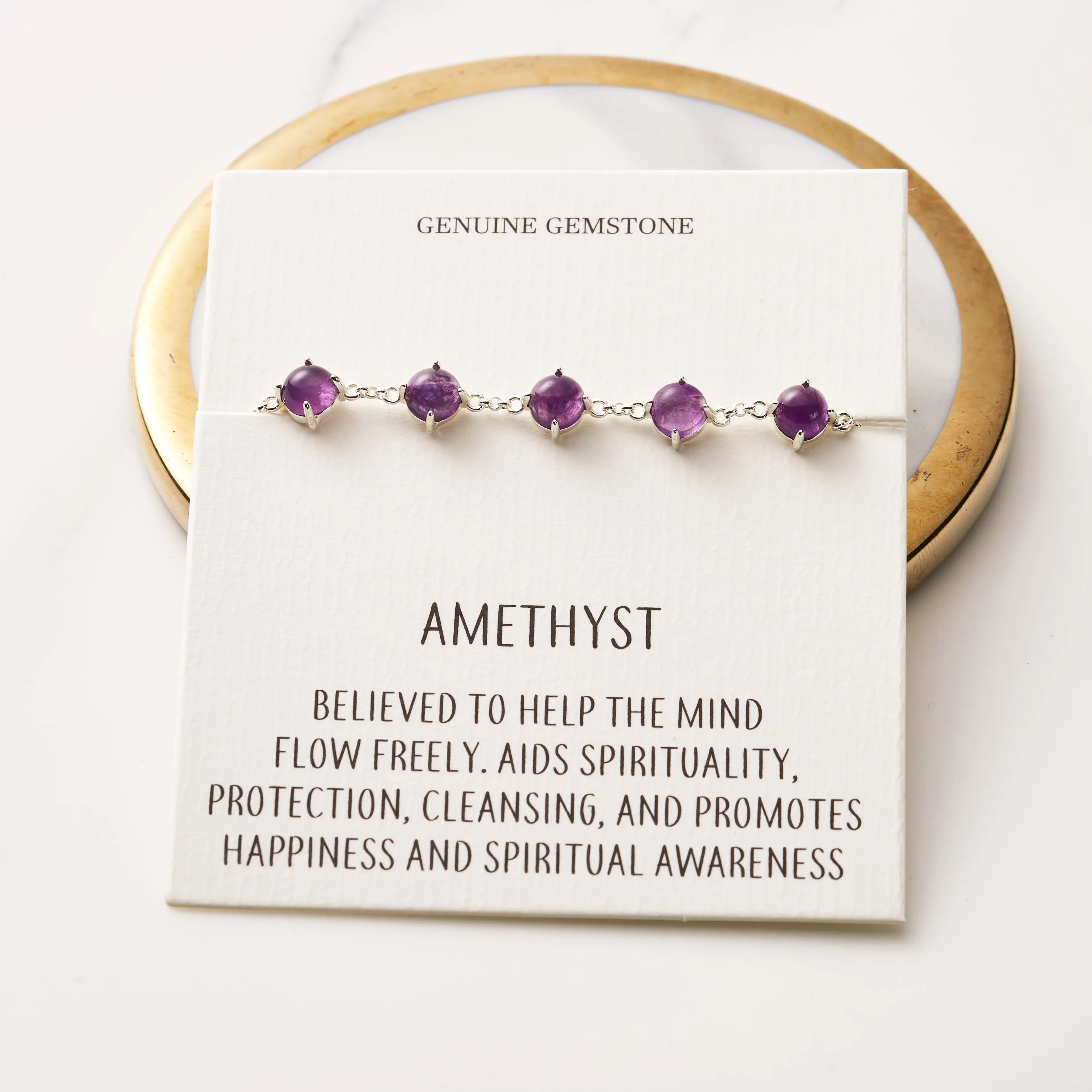 Amethyst Gemstone Bracelet with Quote Card