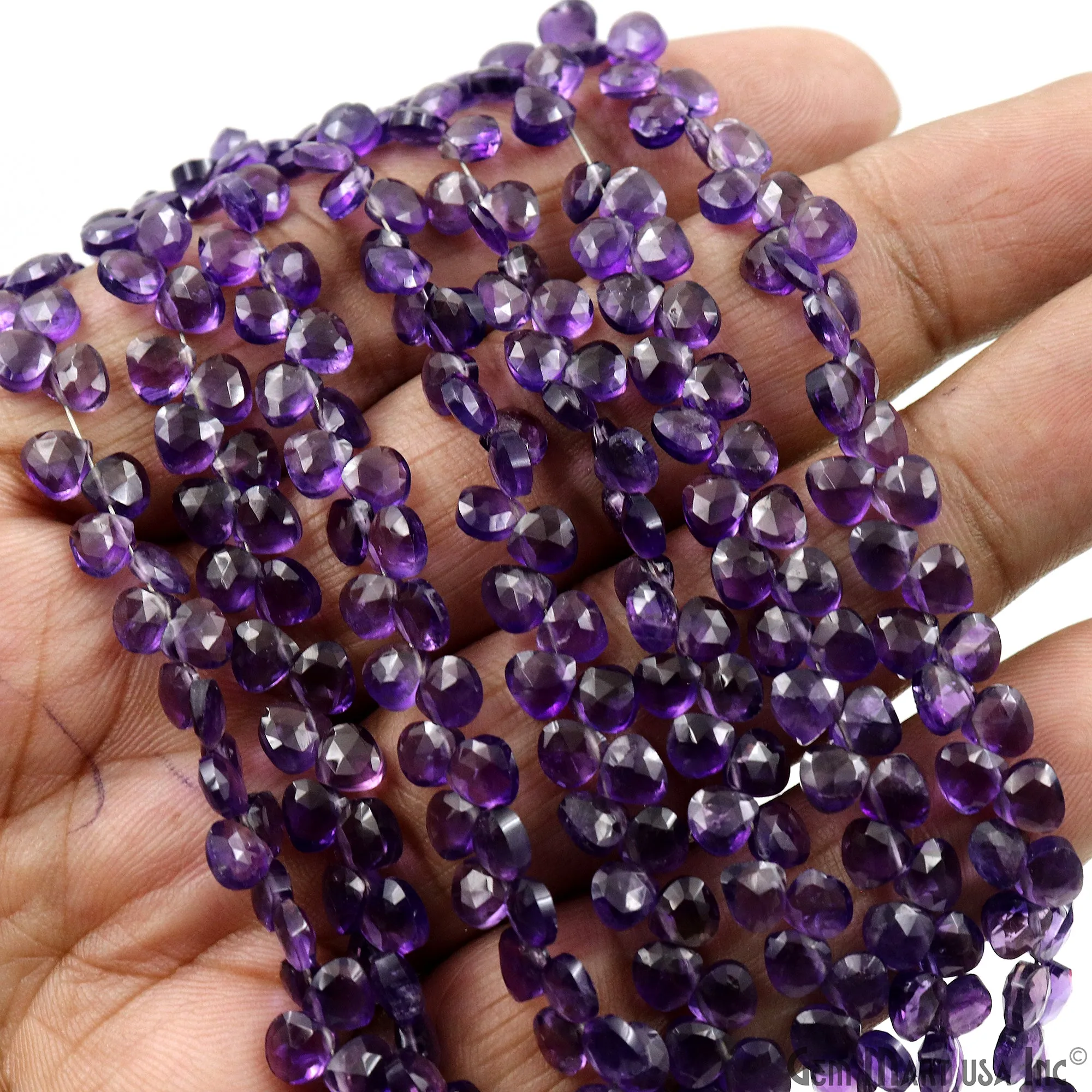 Amethyst Heart Beads, 8 Inch Gemstone Strands, Drilled Strung Briolette Beads, Heart Shape, 5mm