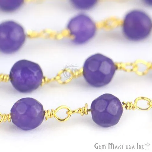 Amethyst Jade Beads Gold Plated Wire Wrapped Rosary Chain