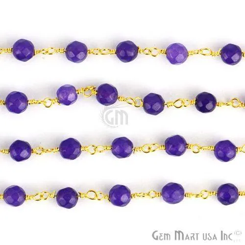 Amethyst Jade Beads Gold Plated Wire Wrapped Rosary Chain