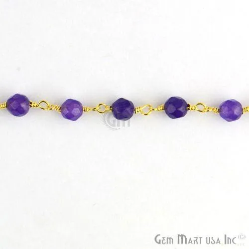 Amethyst Jade Beads Gold Plated Wire Wrapped Rosary Chain