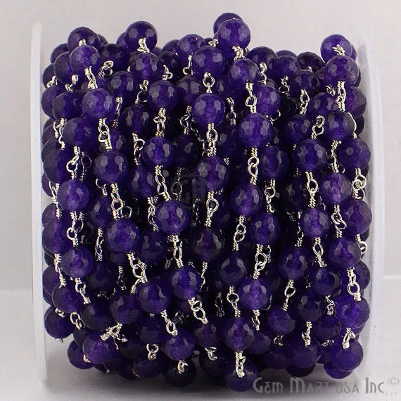 Amethyst Jade Beads Silver Plated Wire Wrapped Rosary Chain