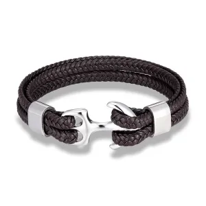 Anchor Brown Braided Leather Bracelet