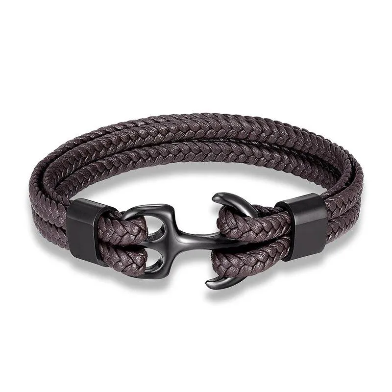 Anchor Brown Braided Leather Bracelet