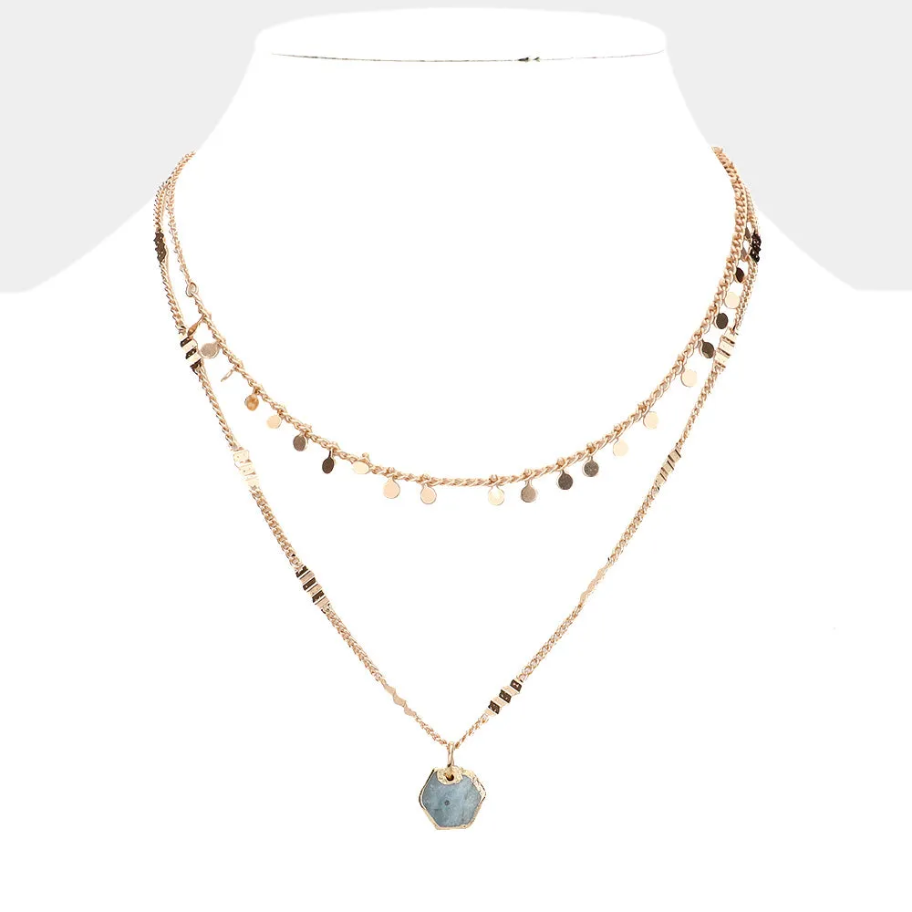 Andara Layered Natural Stone Necklace - 3 stone colors