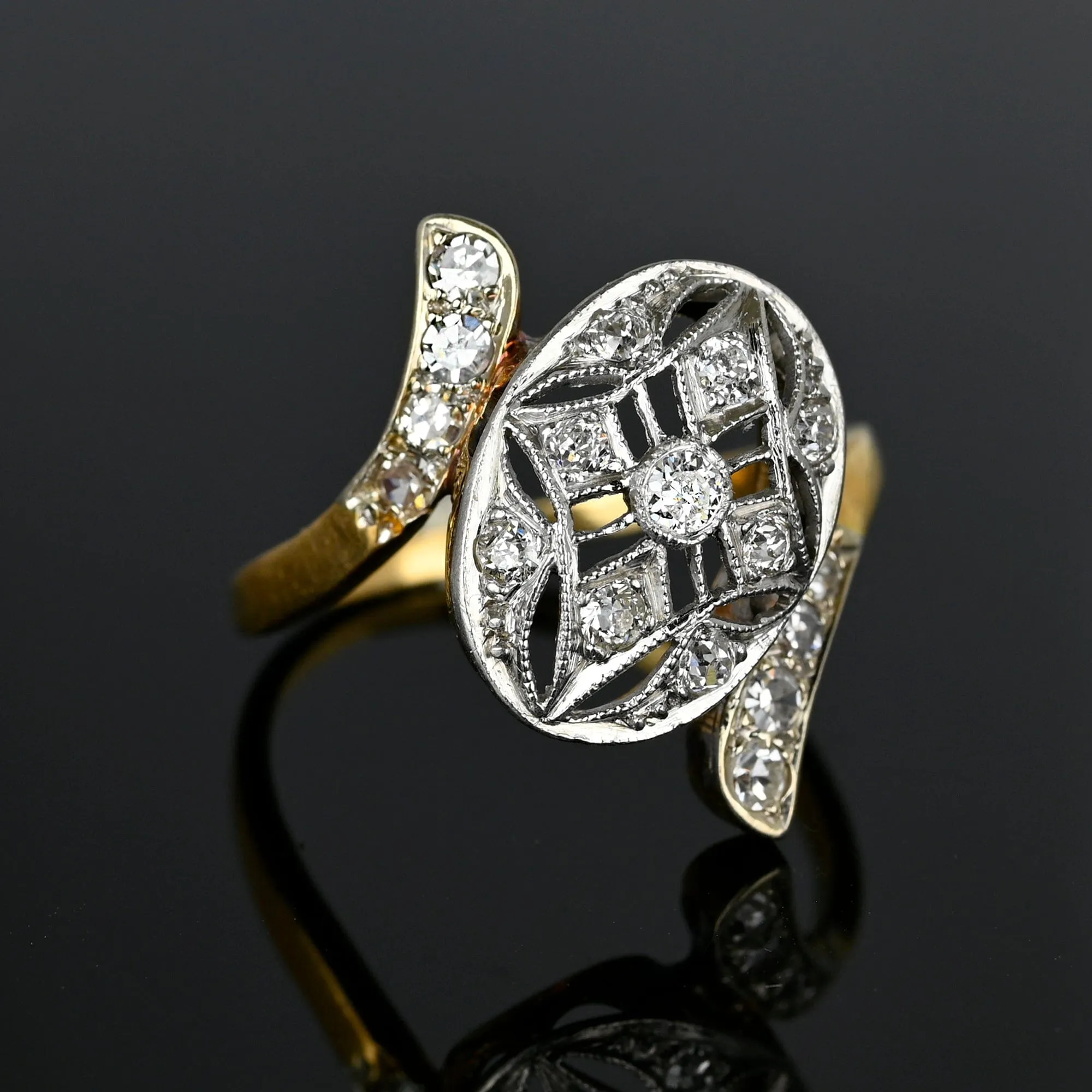 Antique 14K Gold Filigree Art Deco Diamond Ring