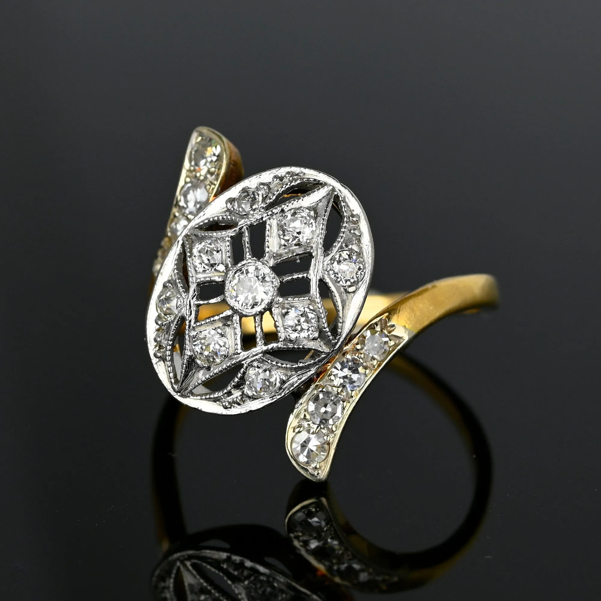 Antique 14K Gold Filigree Art Deco Diamond Ring