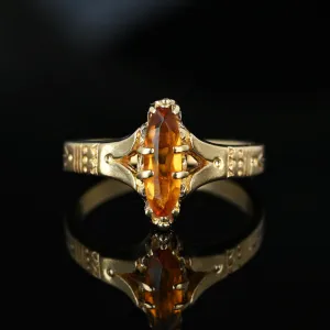 Antique 14K Gold Navette Marquise Citrine Ring