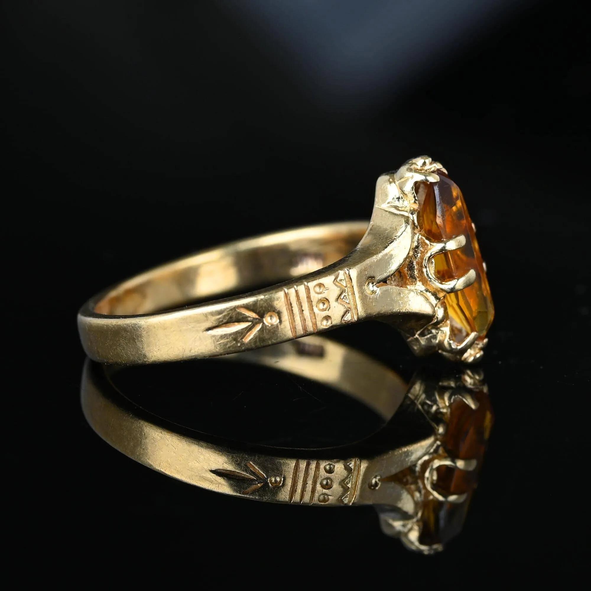 Antique 14K Gold Navette Marquise Citrine Ring