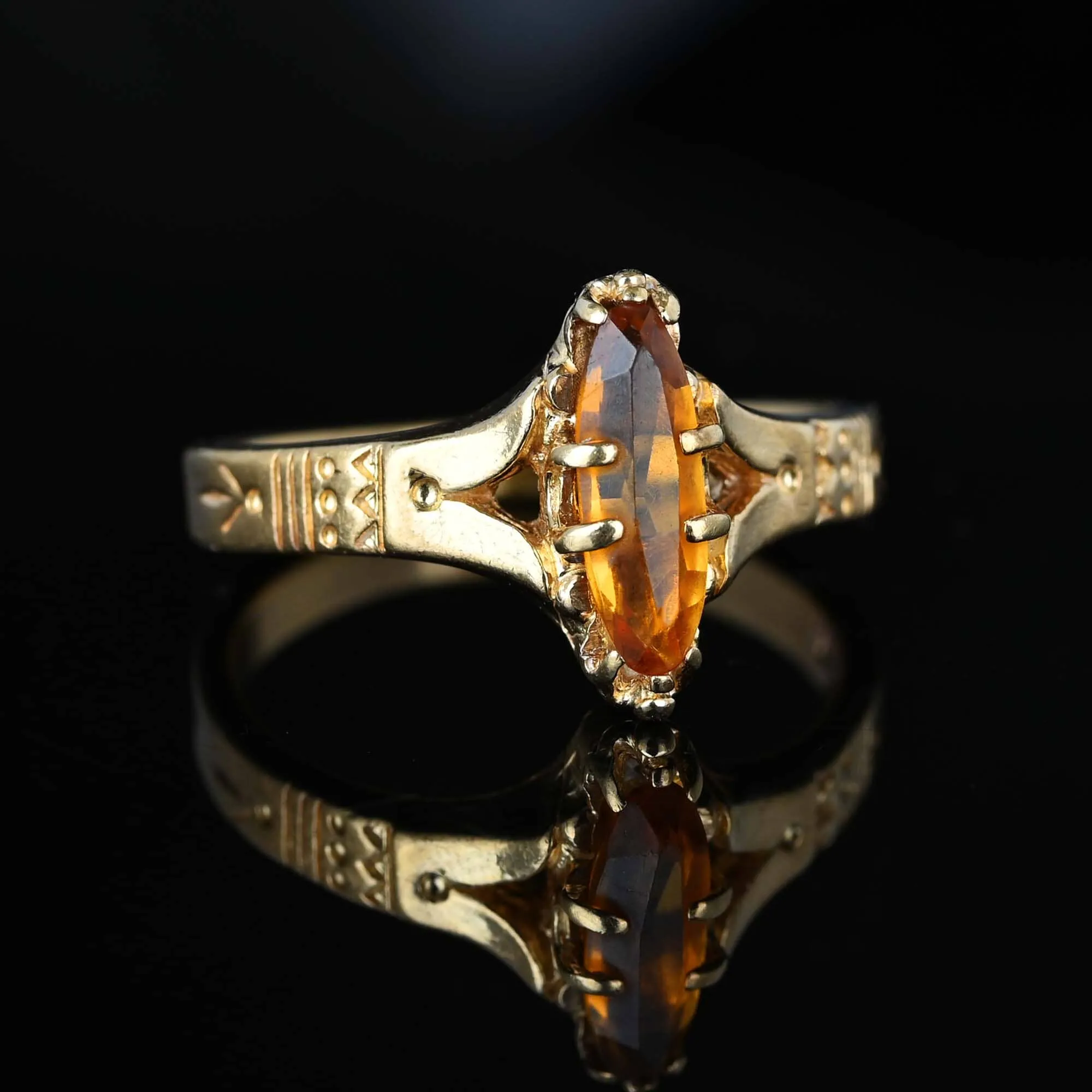 Antique 14K Gold Navette Marquise Citrine Ring