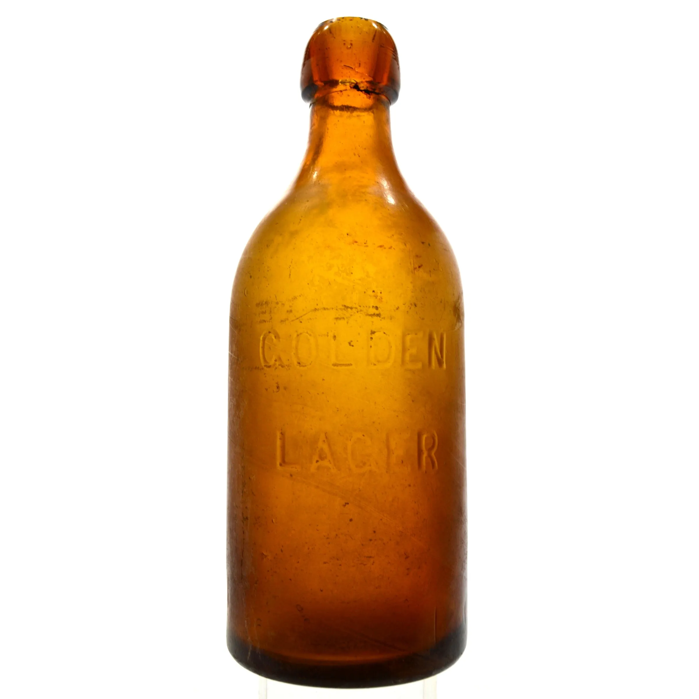 Vintage Yellow-Amber Tiffany & Allen Golden Lager Blob Beer Bottle - Dover, NJ Collectible