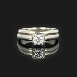 Antique Diamond Solitaire Wedding Ring Set in 14K White Gold