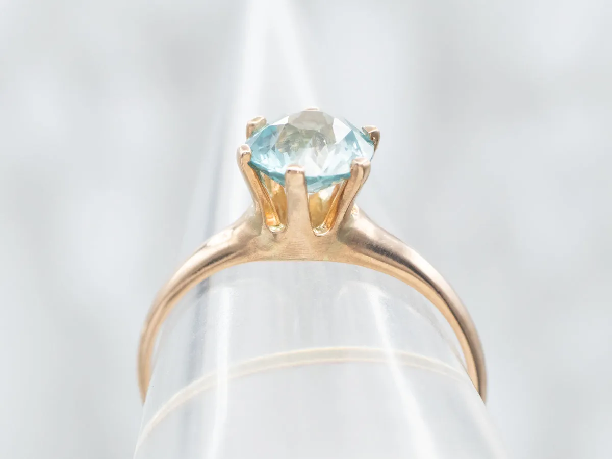 Antique Rose Gold Blue Zircon Solitaire Ring