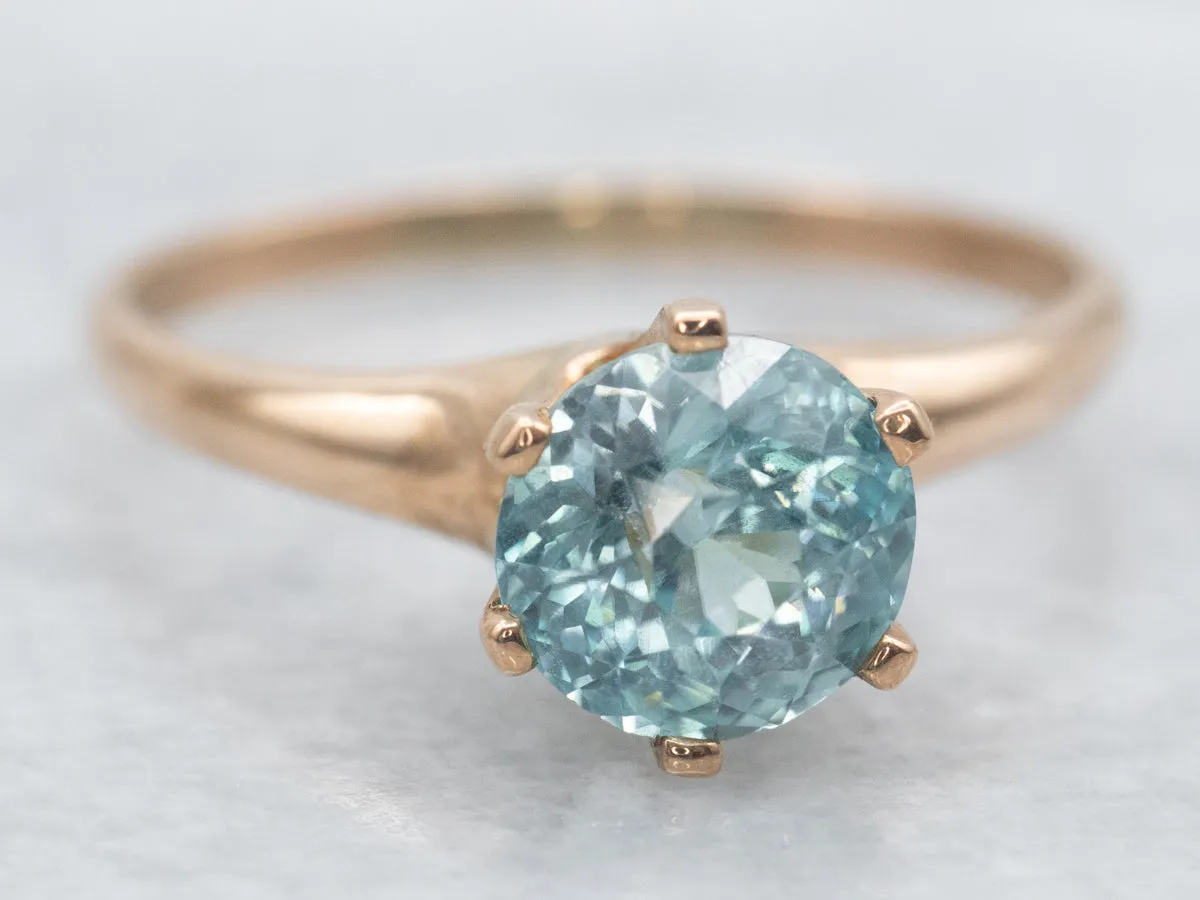 Antique Rose Gold Blue Zircon Solitaire Ring