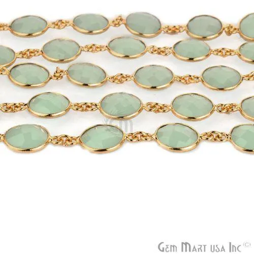 Aqua Chalcedony 12mm Round Gold Plated Bezel Continuous Connector Chain