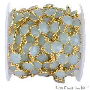 Aqua Chalcedony 12mm Round Gold Plated Bezel Continuous Connector Chain