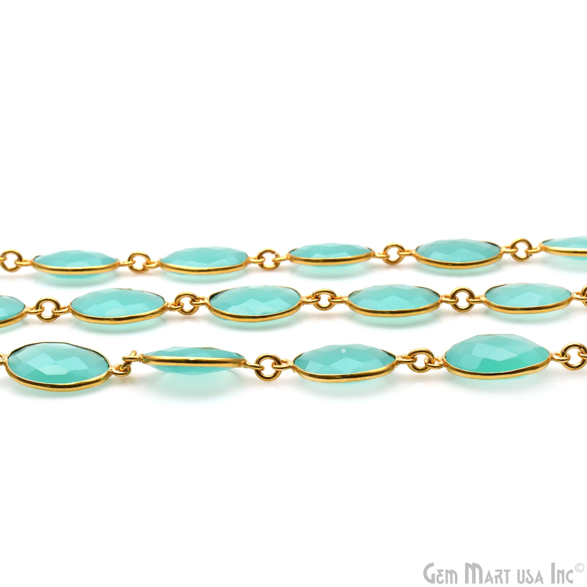 Aqua Chalcedony 12x16mm Oval Gold Plated Bezel Continuous Connector Chain