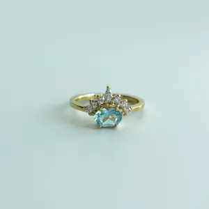 Aquamarine (0.545 ct) with Diamond Crown Ring, Solid 14k Gold | ONE-OF-A-KIND