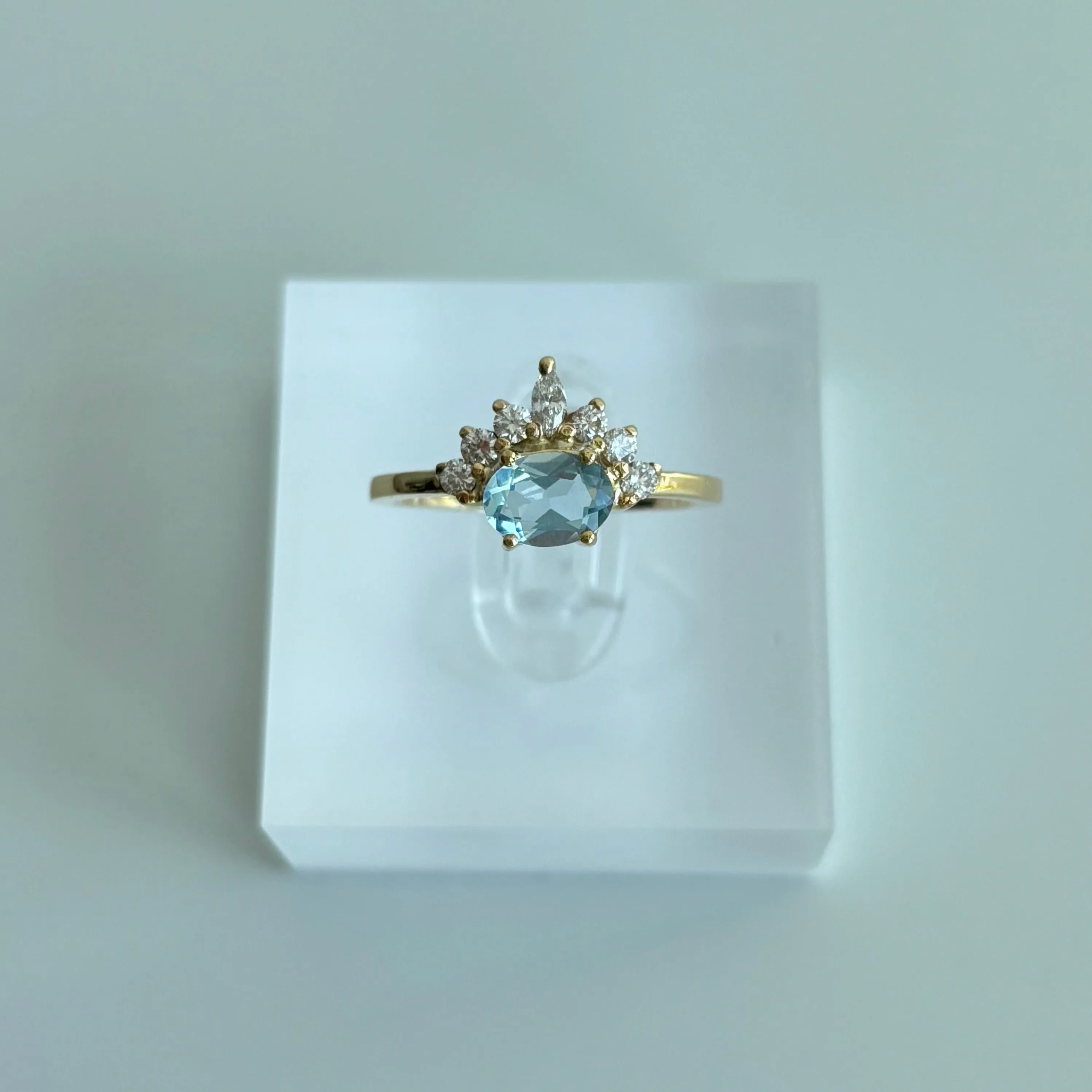 Aquamarine (0.545 ct) with Diamond Crown Ring, Solid 14k Gold | ONE-OF-A-KIND