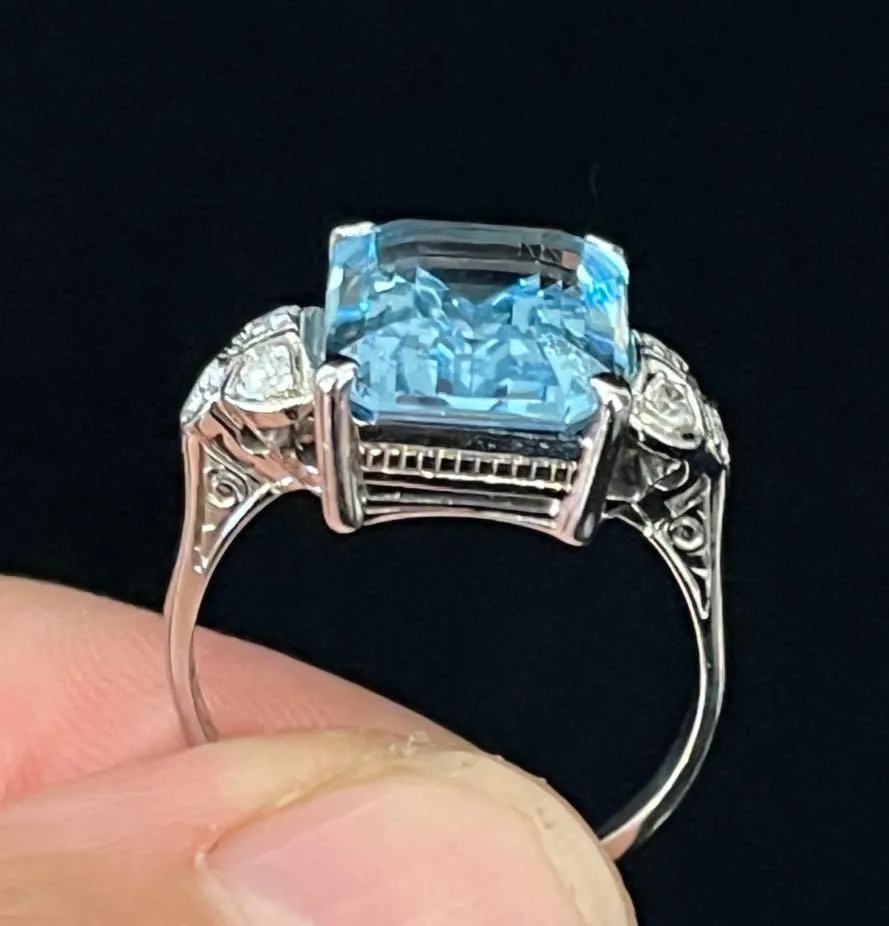 Art Deco 6.00ct Aquamarine and Diamond Ring