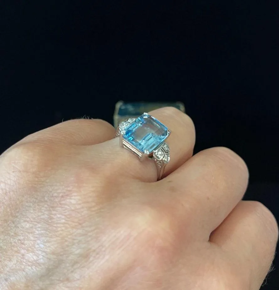 Art Deco 6.00ct Aquamarine and Diamond Ring