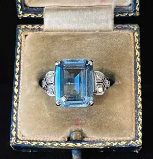 Art Deco 6.00ct Aquamarine and Diamond Ring