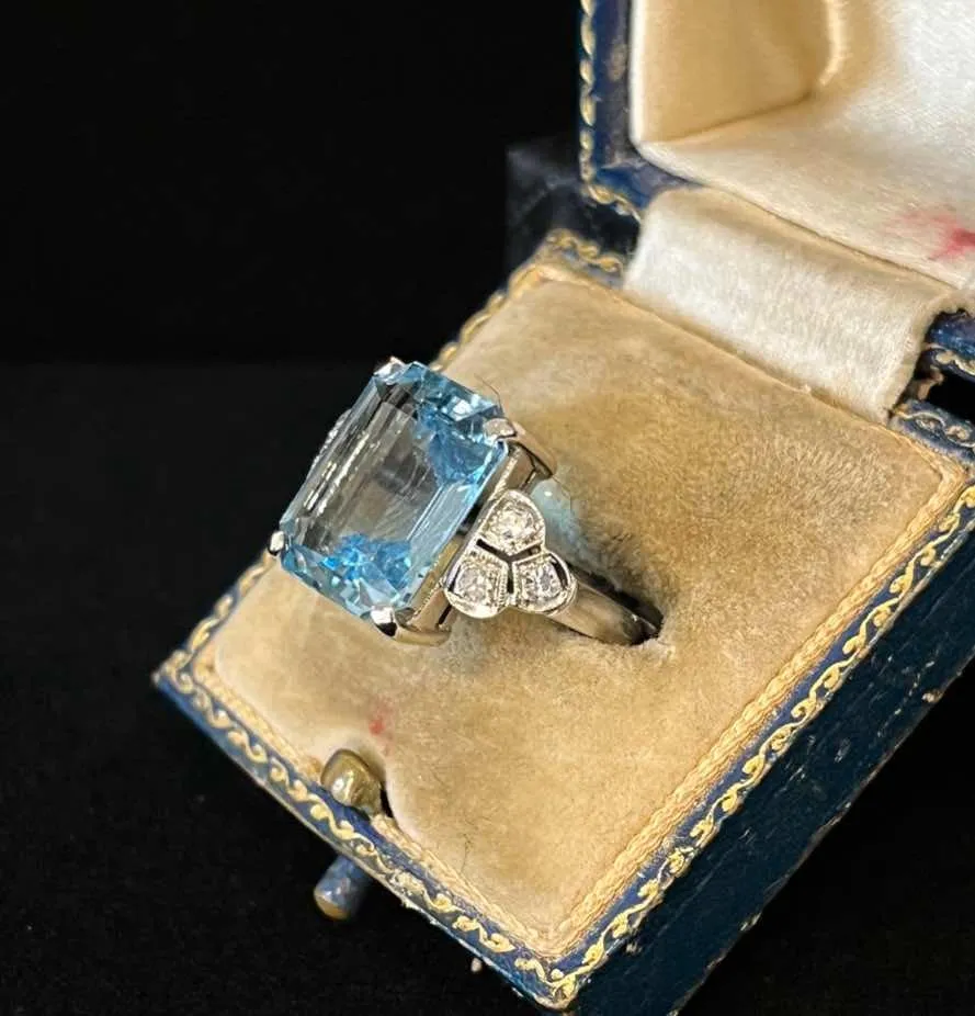 Art Deco 6.00ct Aquamarine and Diamond Ring