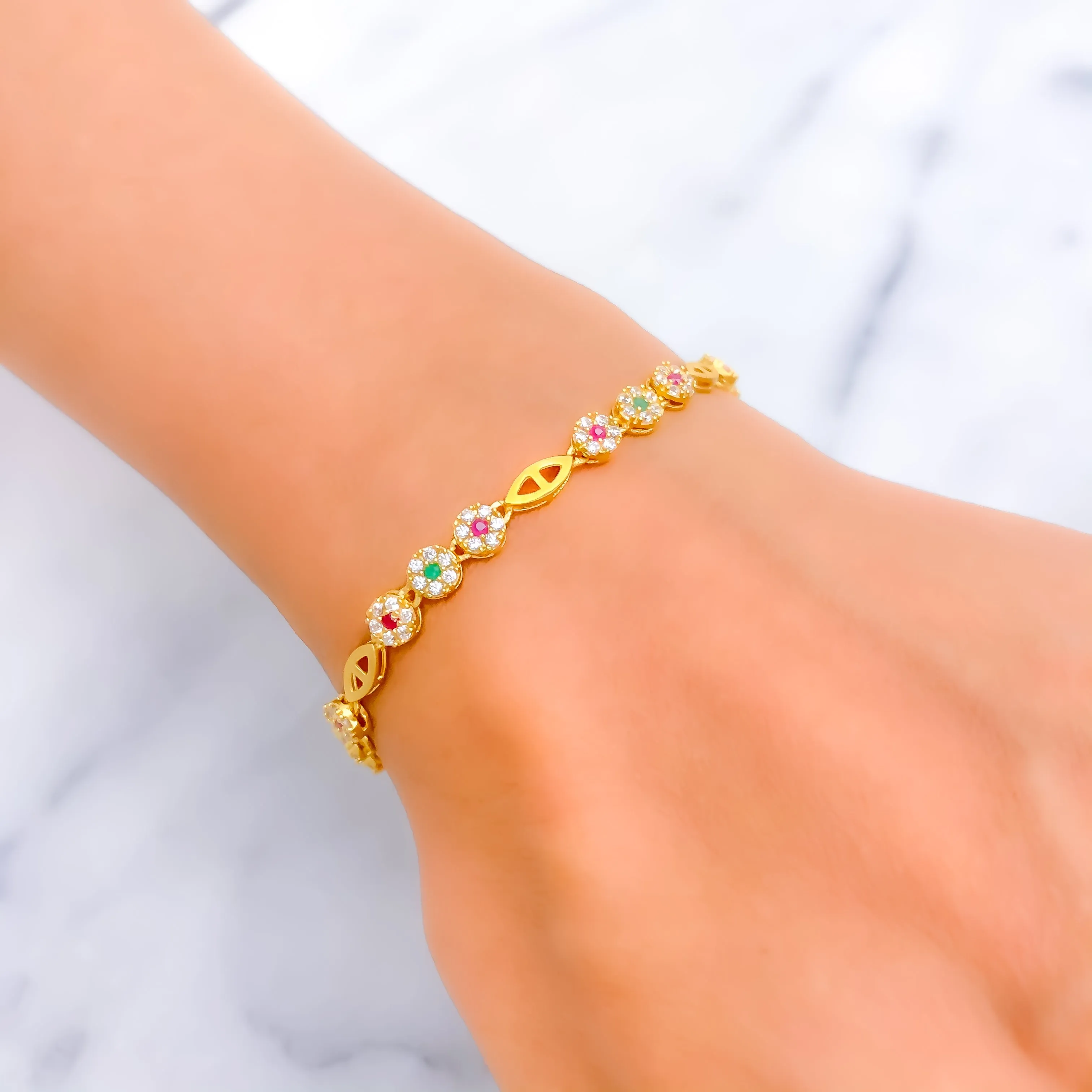 Beautiful Floral Trio 22k Gold CZ Bracelet