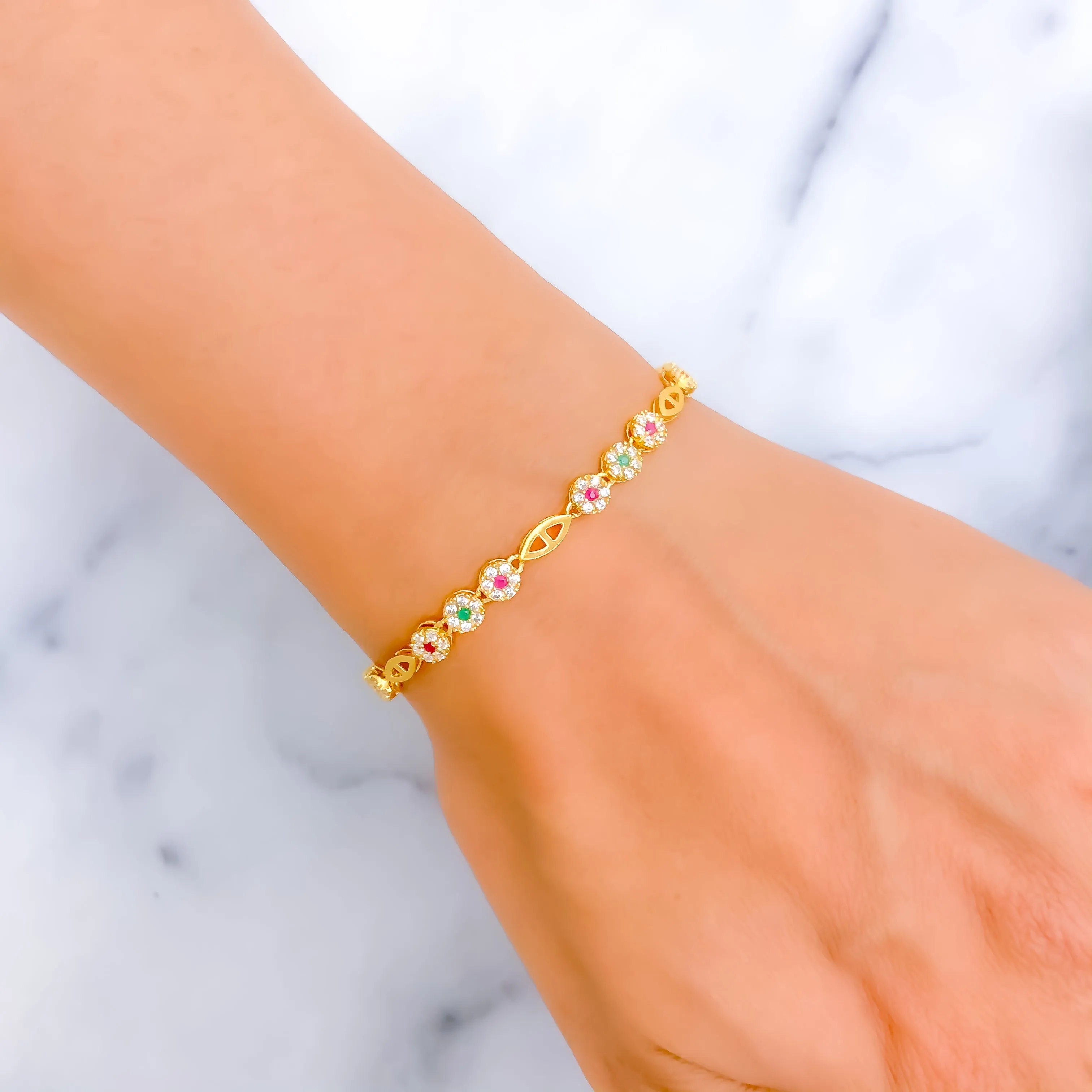 Beautiful Floral Trio 22k Gold CZ Bracelet