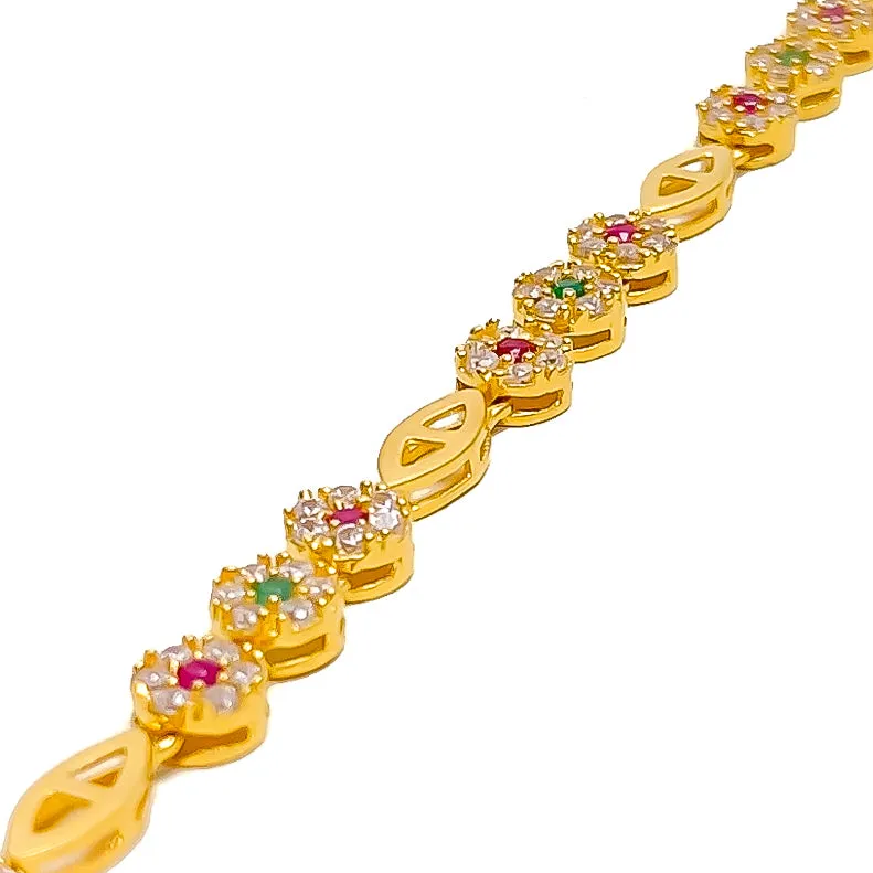 Beautiful Floral Trio 22k Gold CZ Bracelet