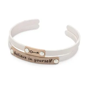 Believe In Yourself Double Bangle Silver and Rose Gold Plated