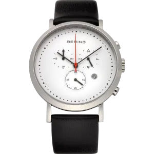 Bering Gents SS Multifunction White Dial Black Leather Watch 10540-404