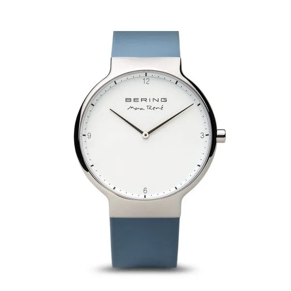 Max René Bering 40mm Polished Silver Watch with Blue Detail - Model 15540-700