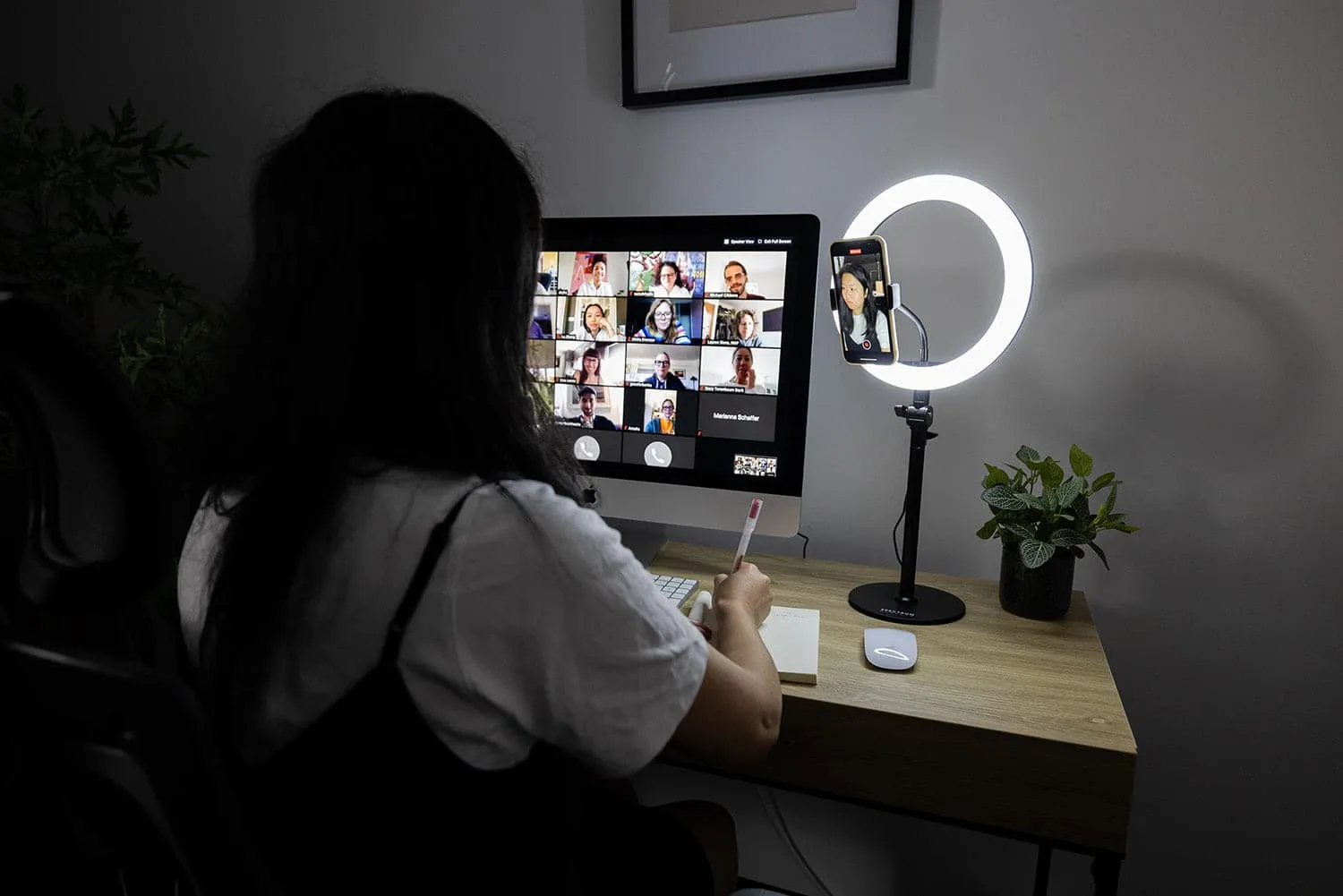 Black 10" Ring Light LED Desk Portable Zoom - Opaluxe