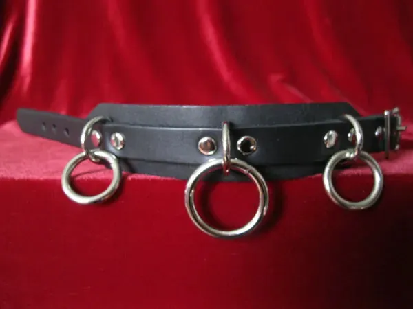 Black Leather Bracelet w/ 3 Silver Rings