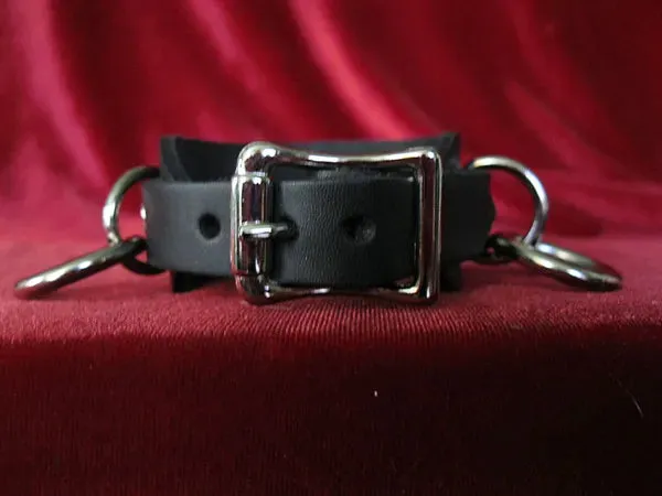 Black Leather Bracelet w/ 3 Silver Rings