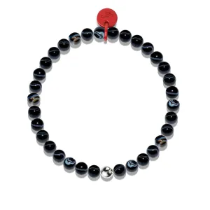 Black Line Agate | .925 Sterling Silver and Red Enamel | Santa Charm Bracelet