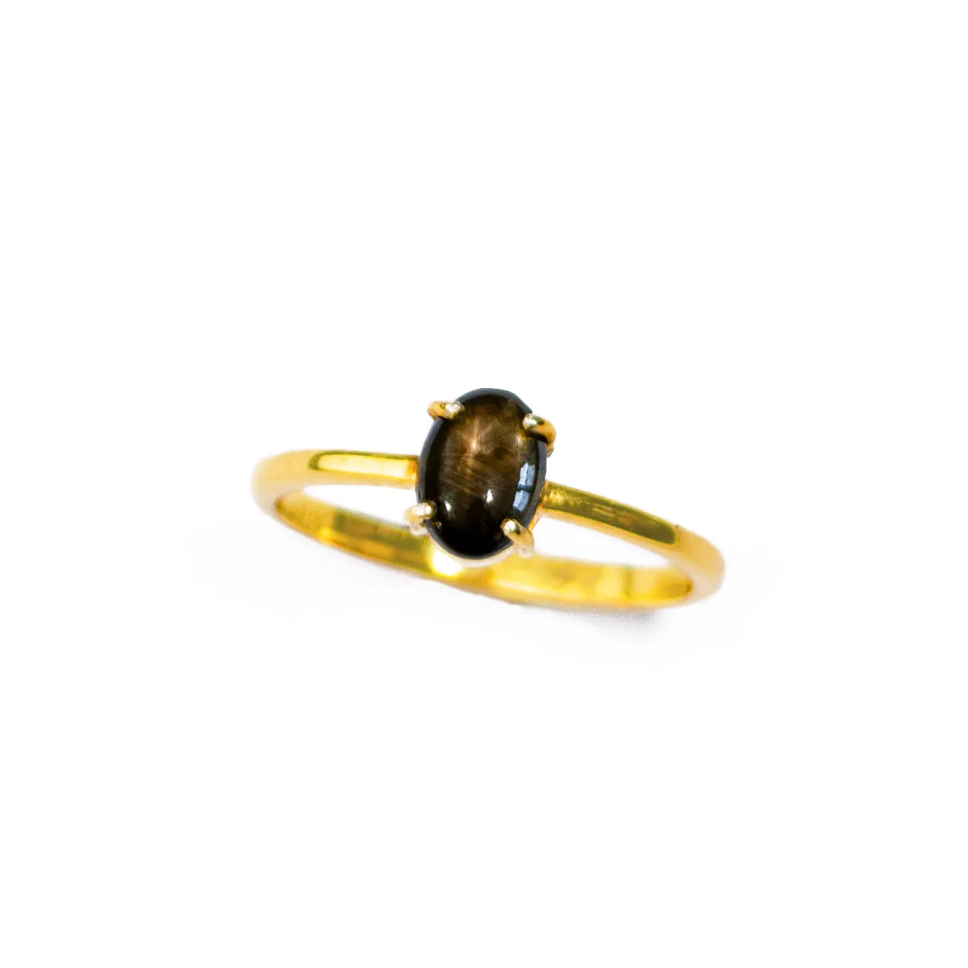 Black Star Sapphire Cabochon Oval Prong Set Ring