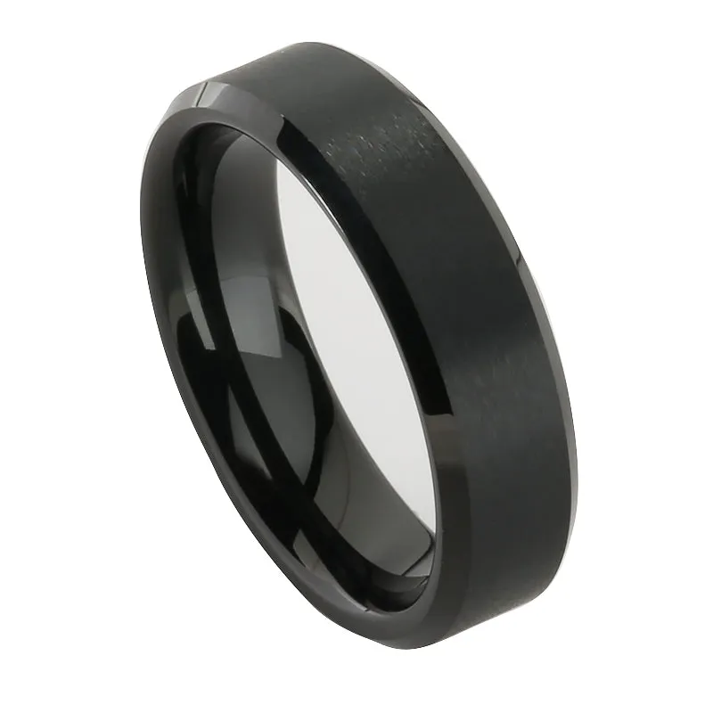 Black Tungsten Beveled Edge Wedding Ring 6mm