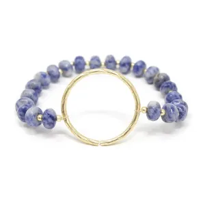 Blue Semi Precious Beaded Bracelet W Brushed Ring Gold T