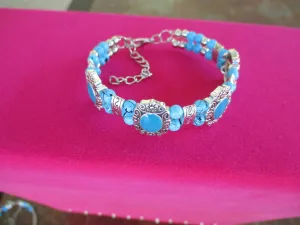 Blue Silver Double Row Memory Wire Bracelet (B584)