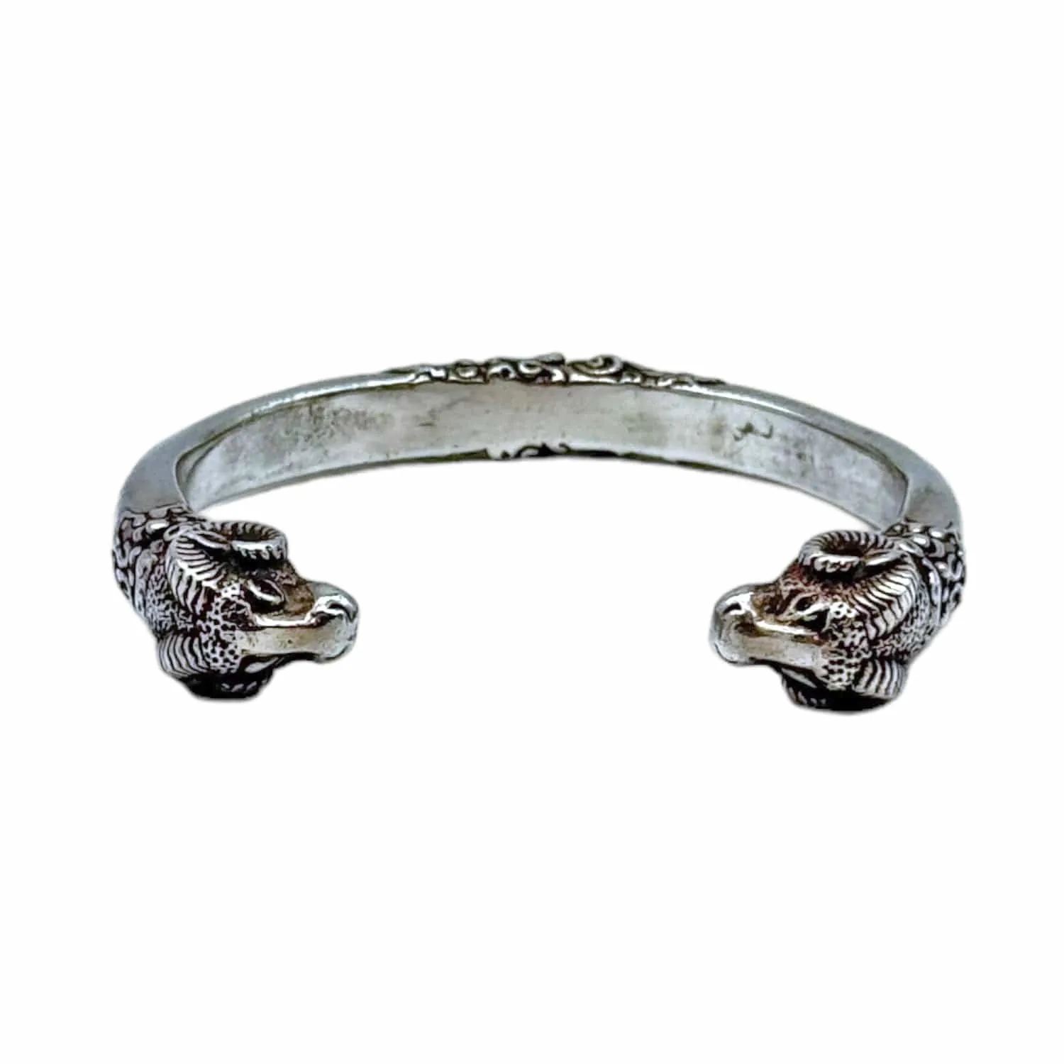 BRACELET Silver Ornate Design with Ram's Head Caps