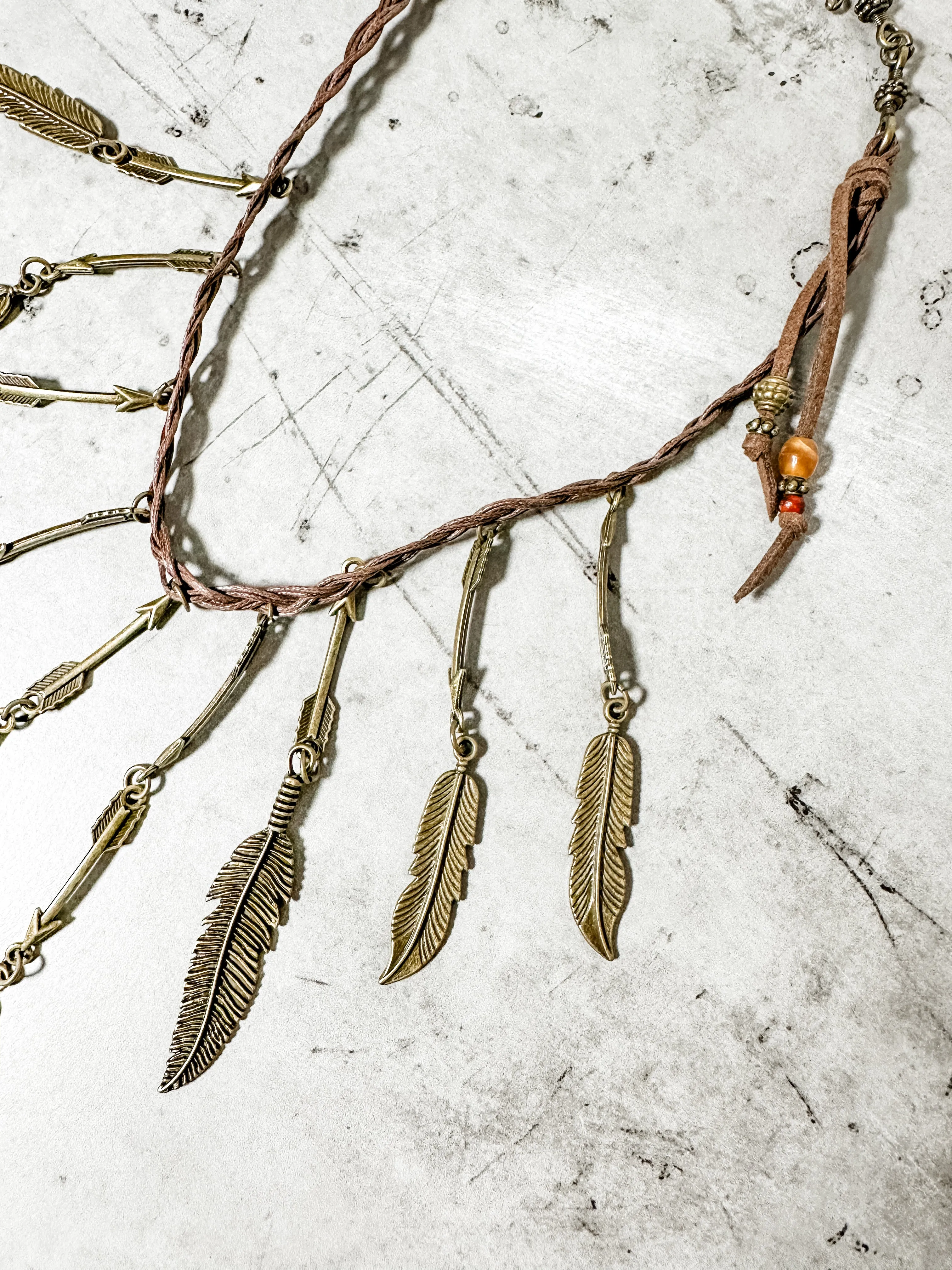 Braided Leather Necklace with Pewter Feathers- Amy Kaplan for Bourbon Cowgirl