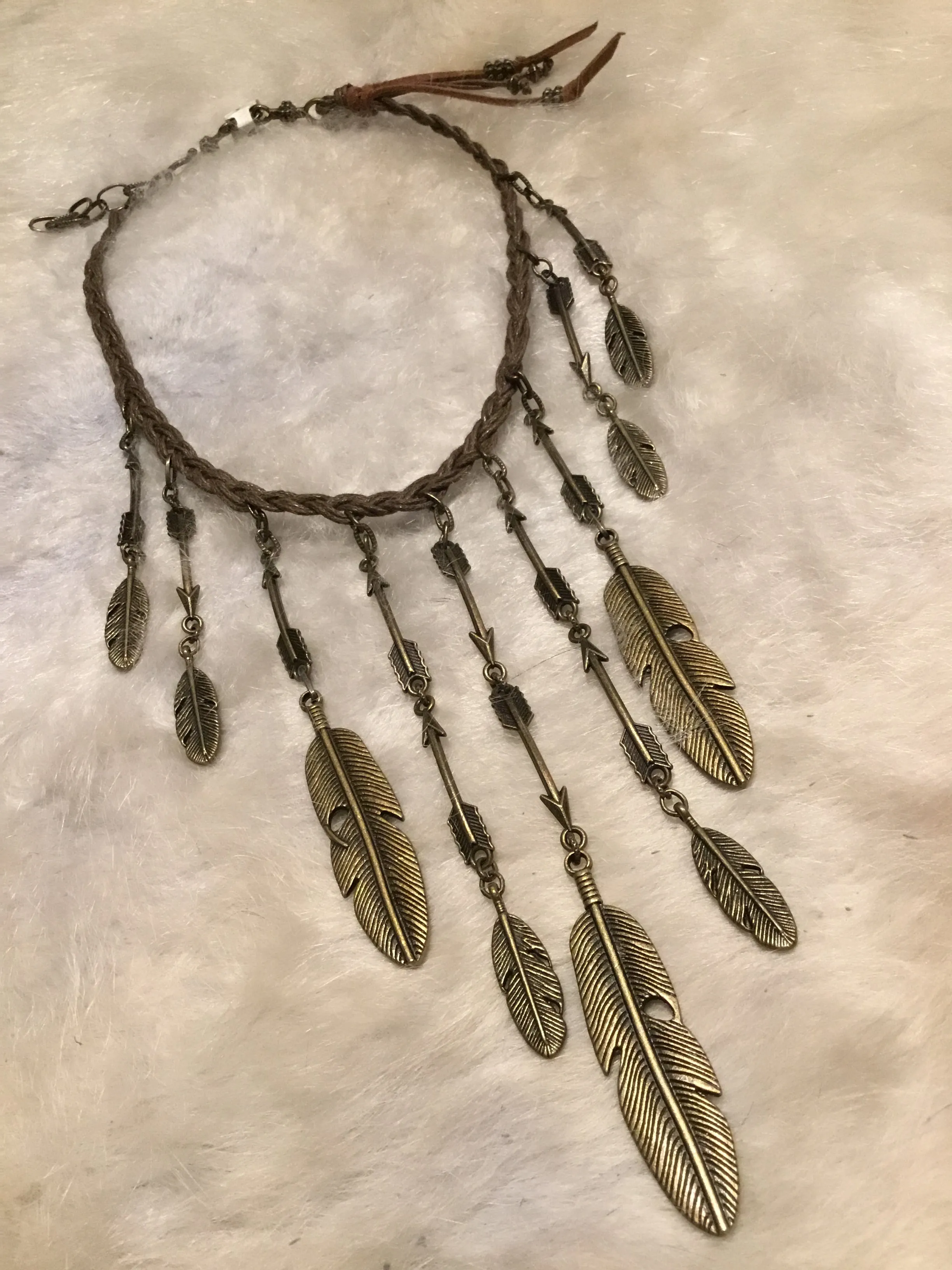 Braided Leather Necklace with Pewter Feathers- Amy Kaplan for Bourbon Cowgirl