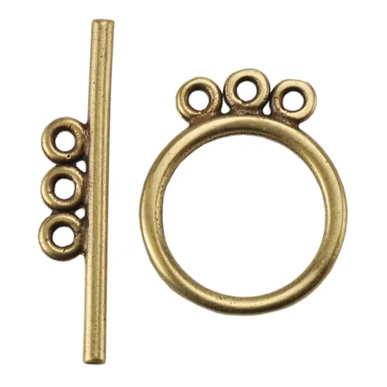 Bronze Plate Toggle Clasp - 3 Strand Circle 15mm x 21.5mm - 1 Set