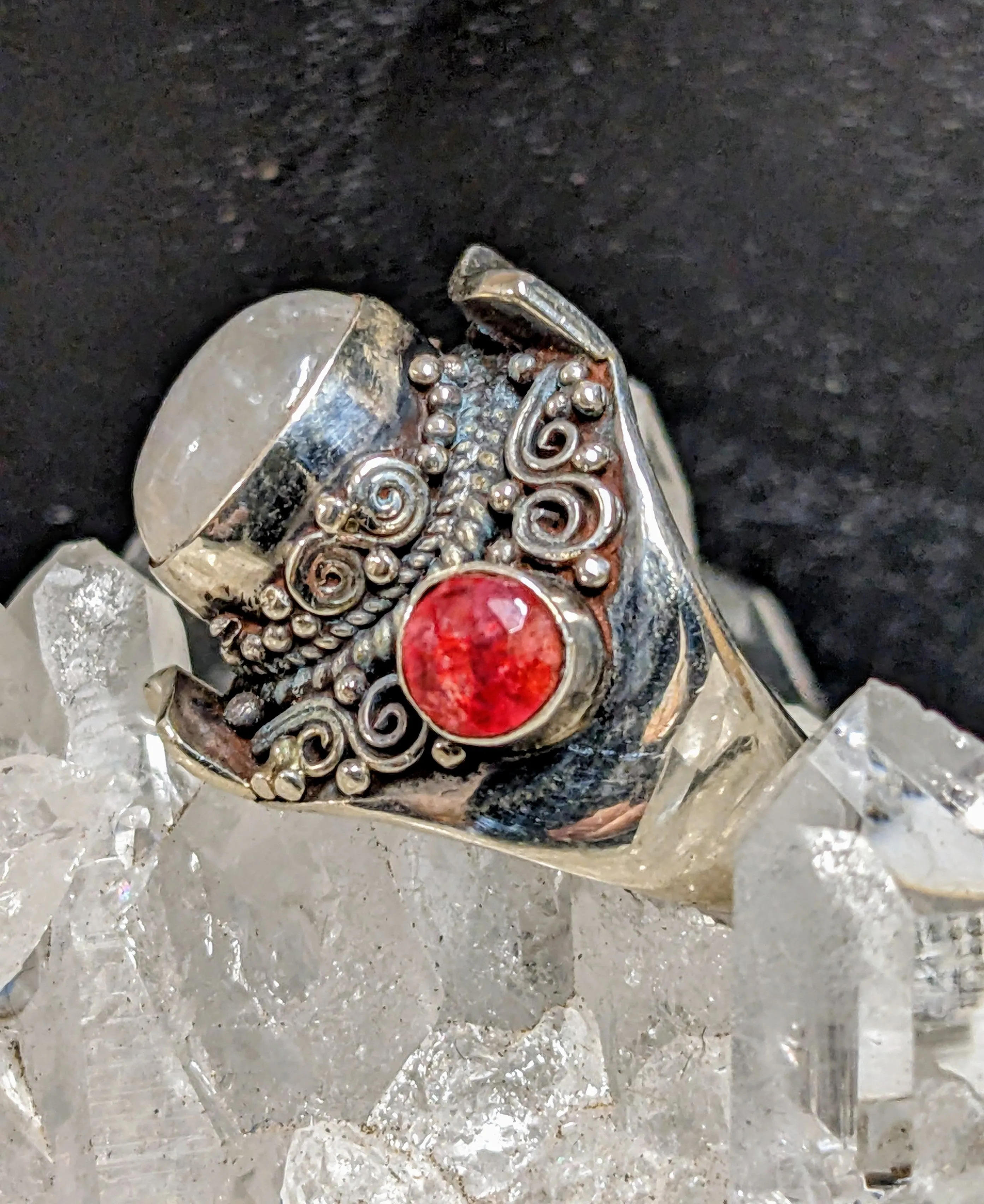 Captivating Moonstone and Ruby Ring