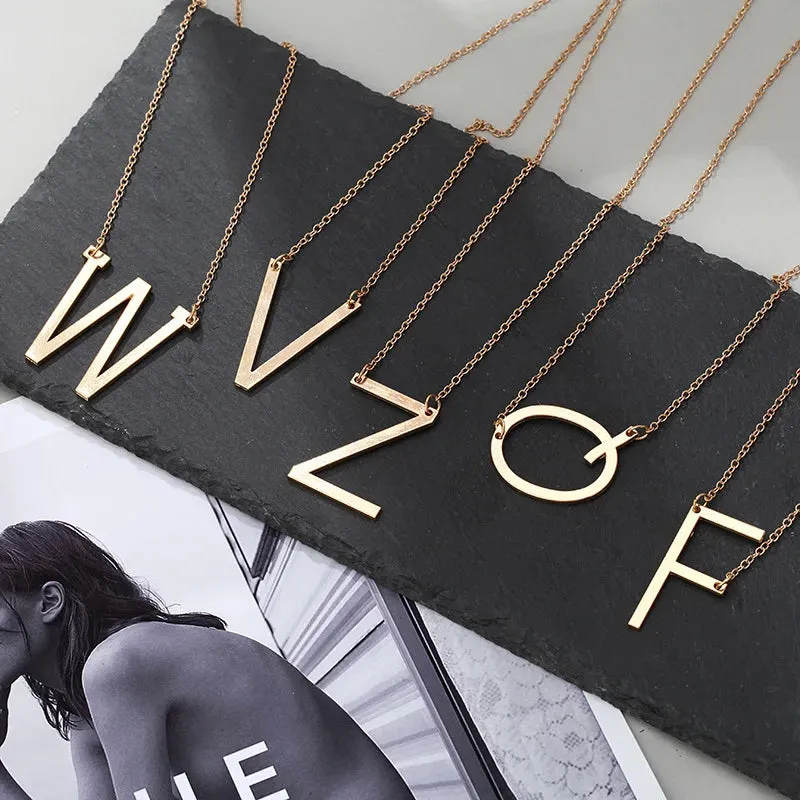 Chain Gold Color Letter Alphabet Pendant Colar For Women Minimalism Jewelry Wholesale Necklace