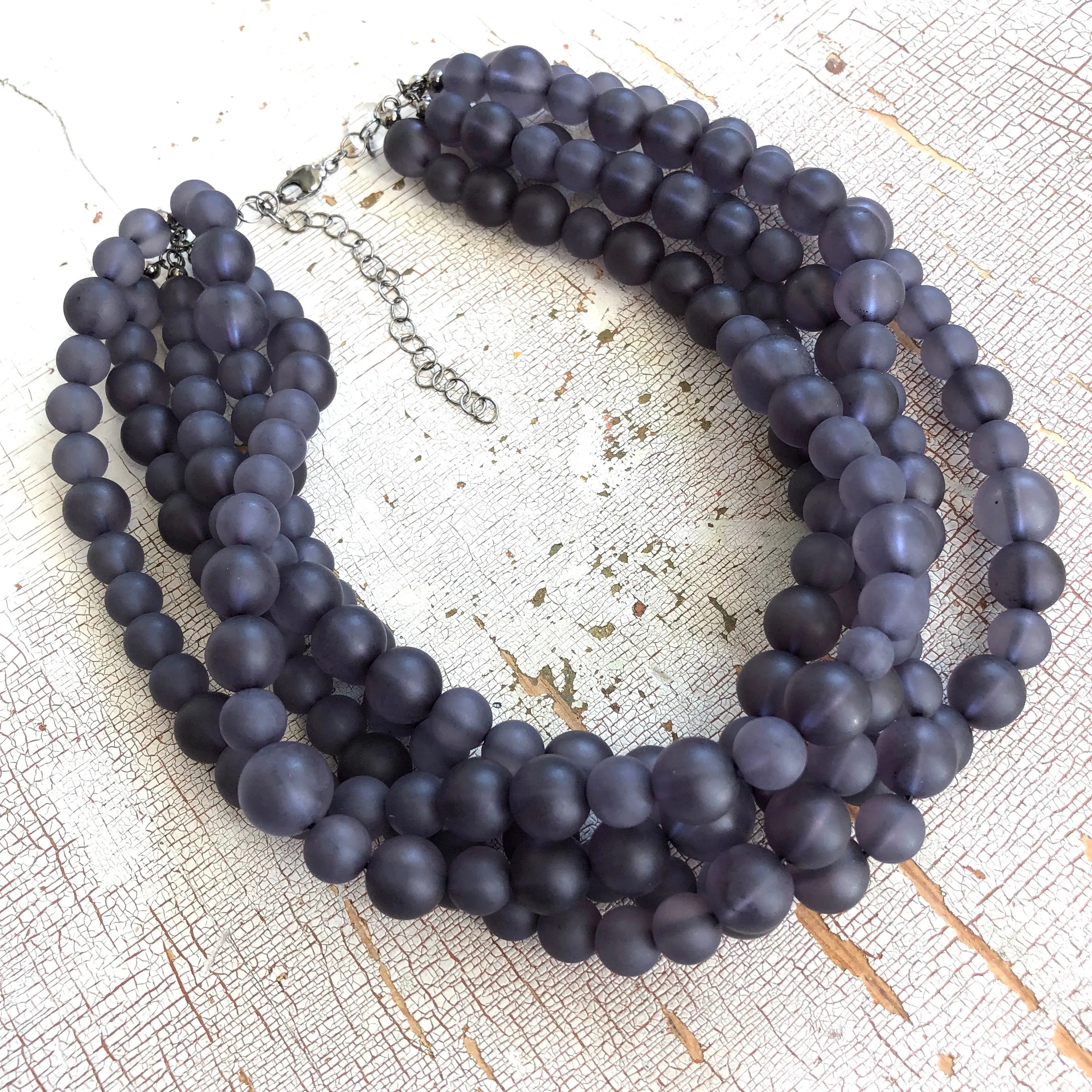 Charcoal Grey Frosted Lucite Beaded Sylvie Statement Necklace