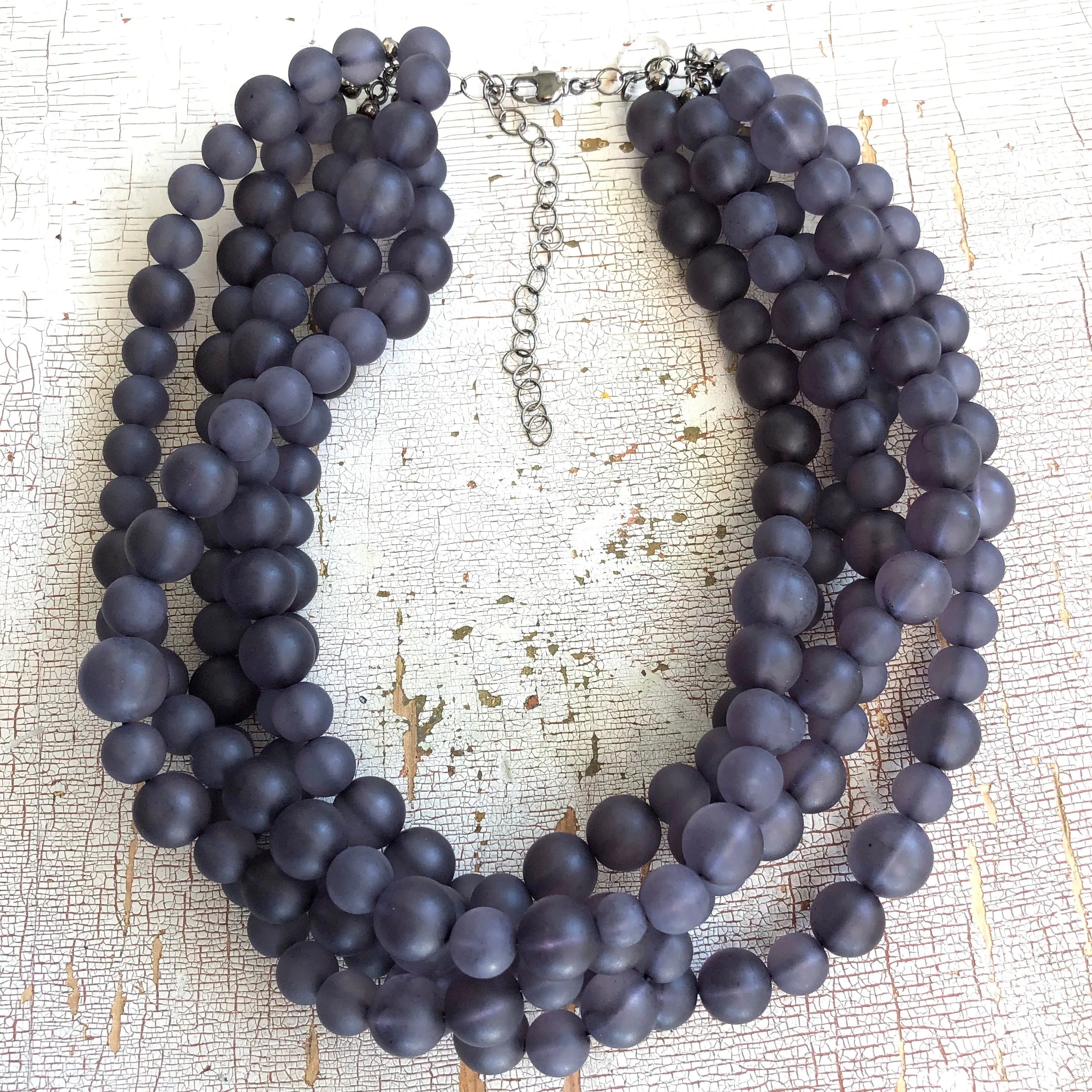 Charcoal Grey Frosted Lucite Beaded Sylvie Statement Necklace